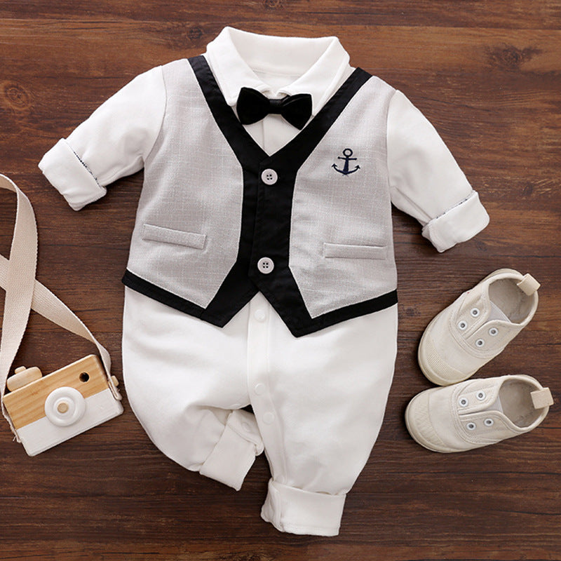 Baby Boy Gentleman Romper | Formal Long Sleeve Suit for Special Occasions