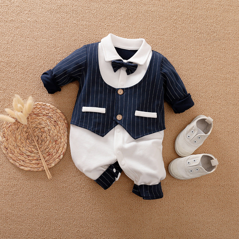 Baby Boy Gentleman Romper | Formal Long Sleeve Suit for Special Occasions