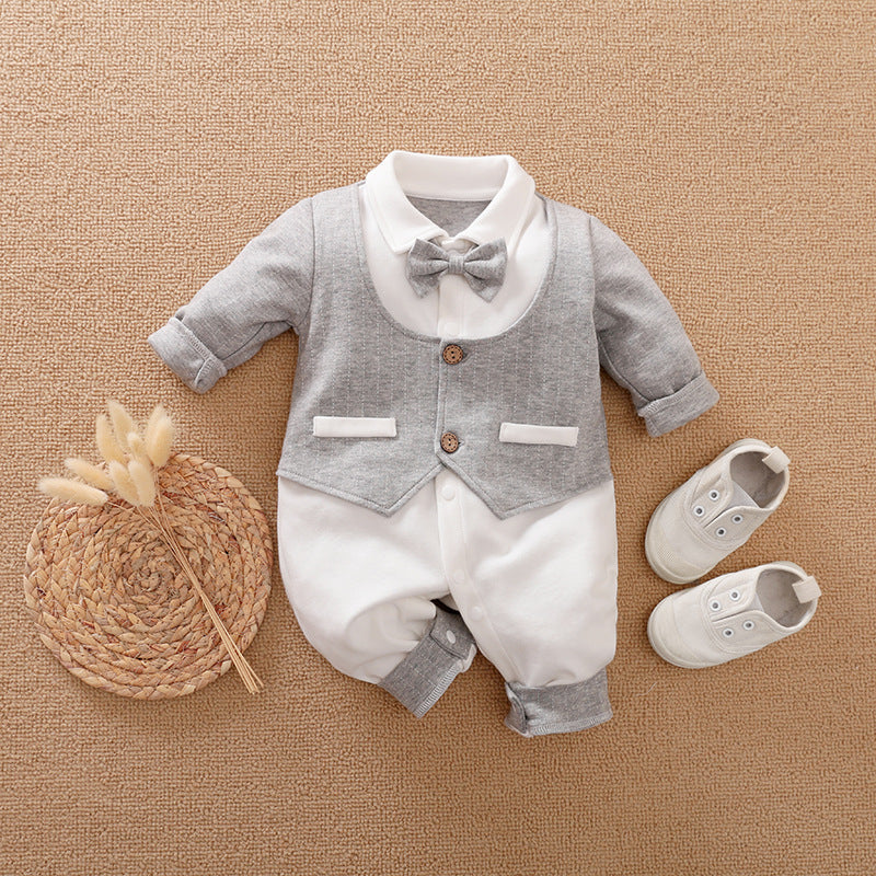 Baby Boy Gentleman Romper | Formal Long Sleeve Suit for Special Occasions