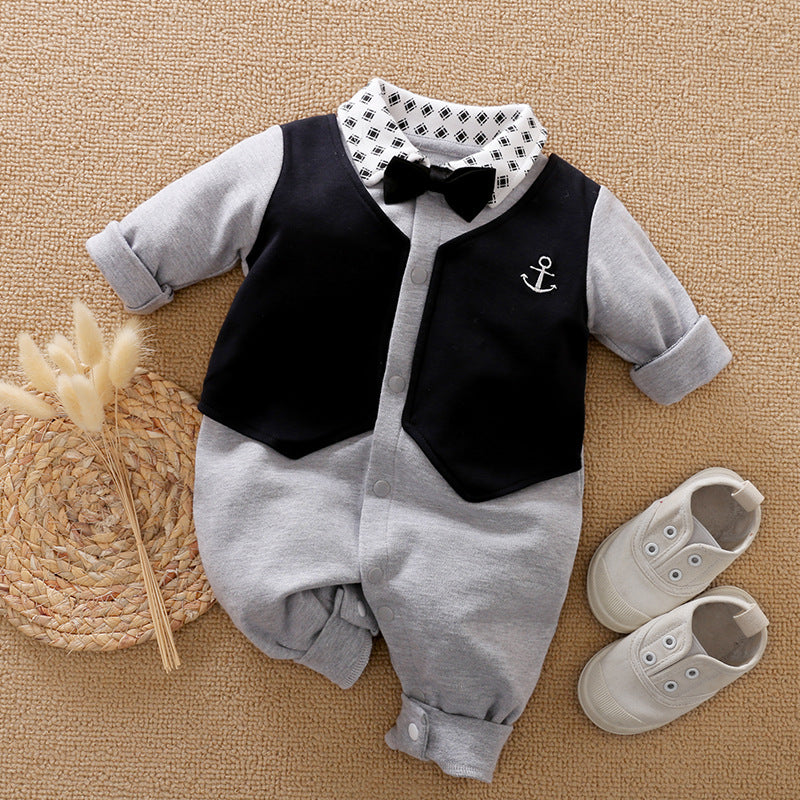 Baby Boy Gentleman Romper | Formal Long Sleeve Suit for Special Occasions