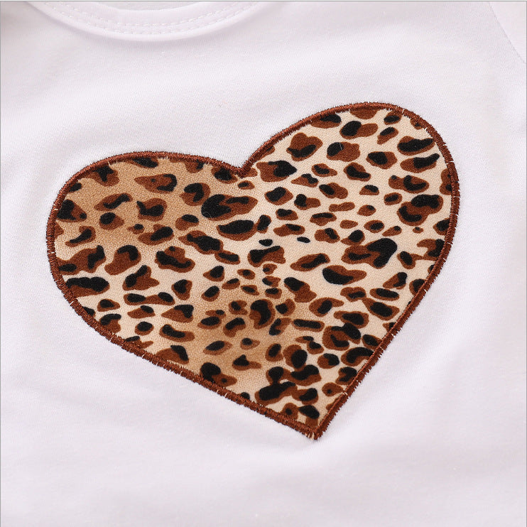Leopard Heart Baby Romper Set with Skirt & Headband