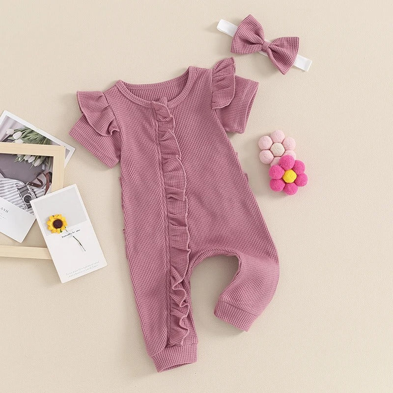 Girls Fashion Solid Color Short Sleeve Rompers