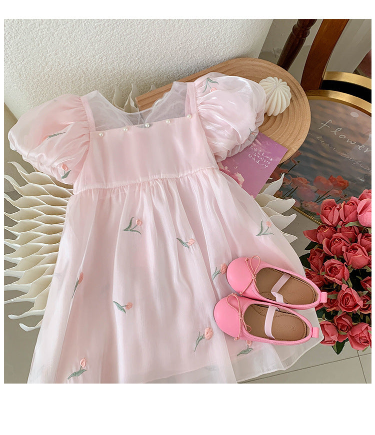 Girls' Sweet Three-dimensional Sequin Wings Embroidered Dress