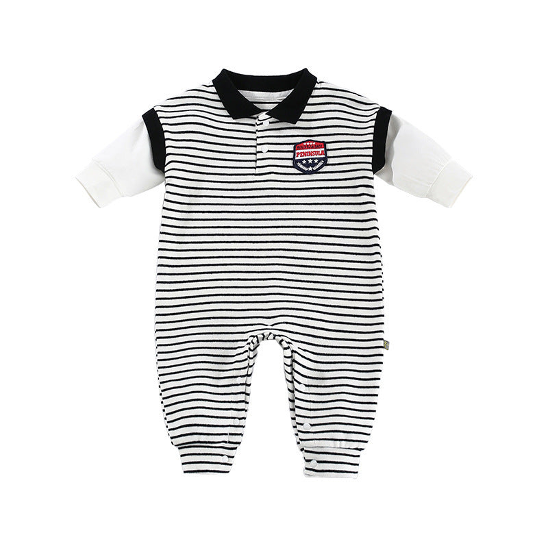 Striped Polo Baby Romper | 2 Colors - Black & Blue | Casual Cotton Onesie