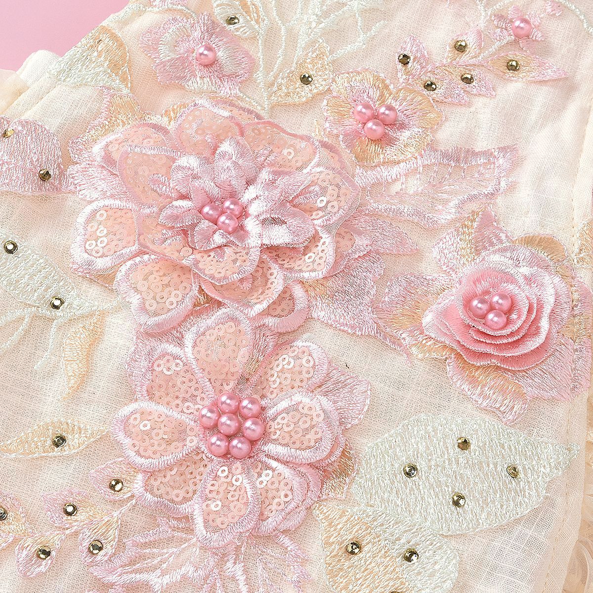 Baby Girl Floral Embroidered Romper with Lace Skirt Overlay