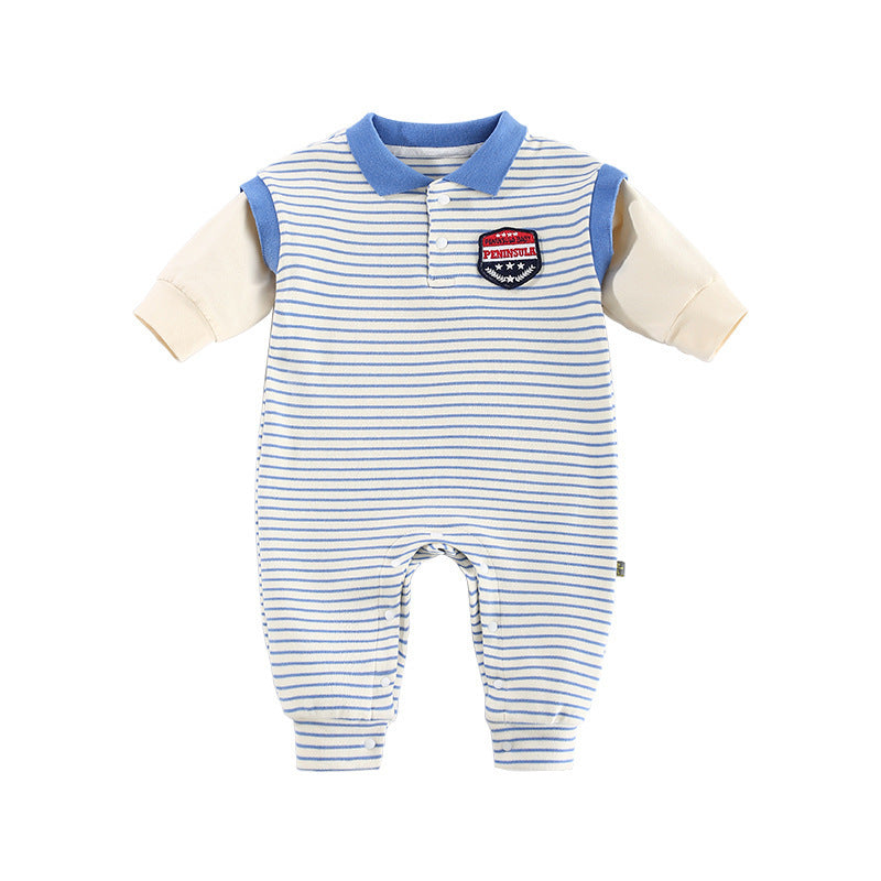 Striped Polo Baby Romper | 2 Colors - Black & Blue | Casual Cotton Onesie