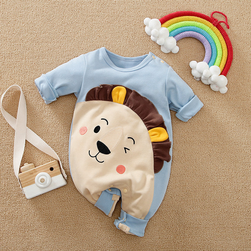 Lion Face Baby Romper – Soft Cotton Long Sleeve Jumpsuit