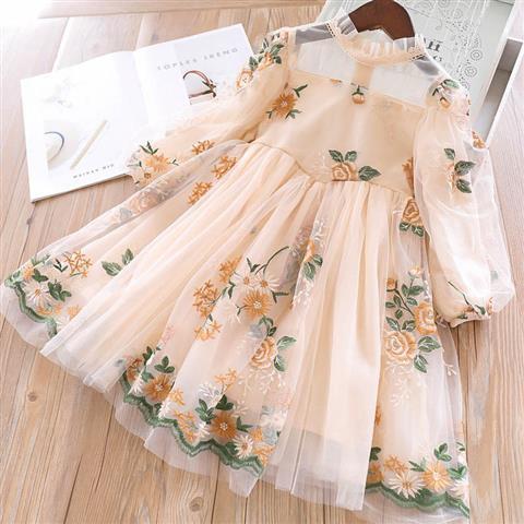 Floral Tulle Princess Dress – Soft Peach Tone