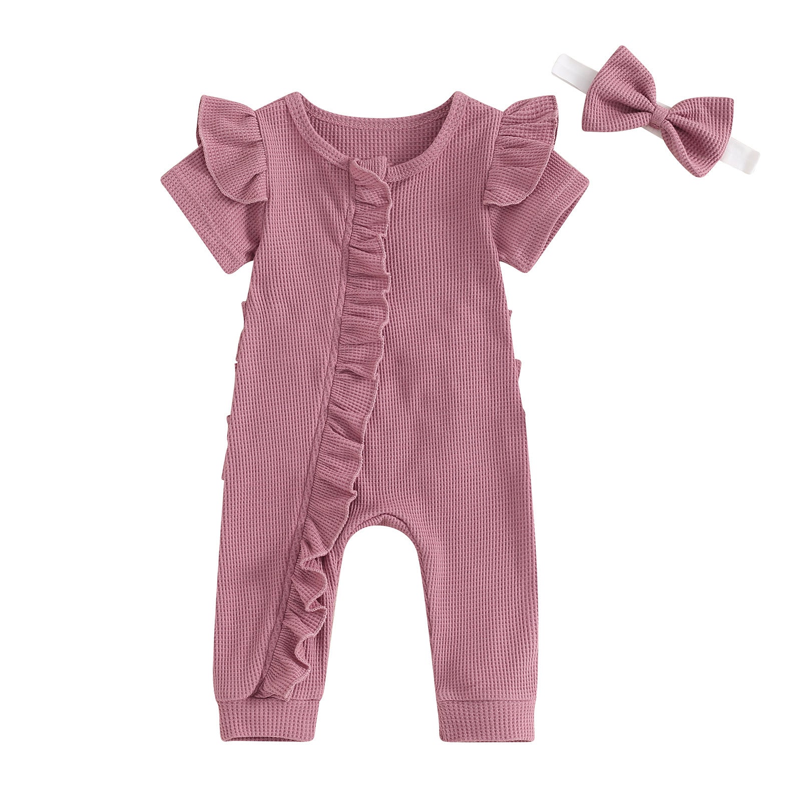 Girls Fashion Solid Color Short Sleeve Rompers