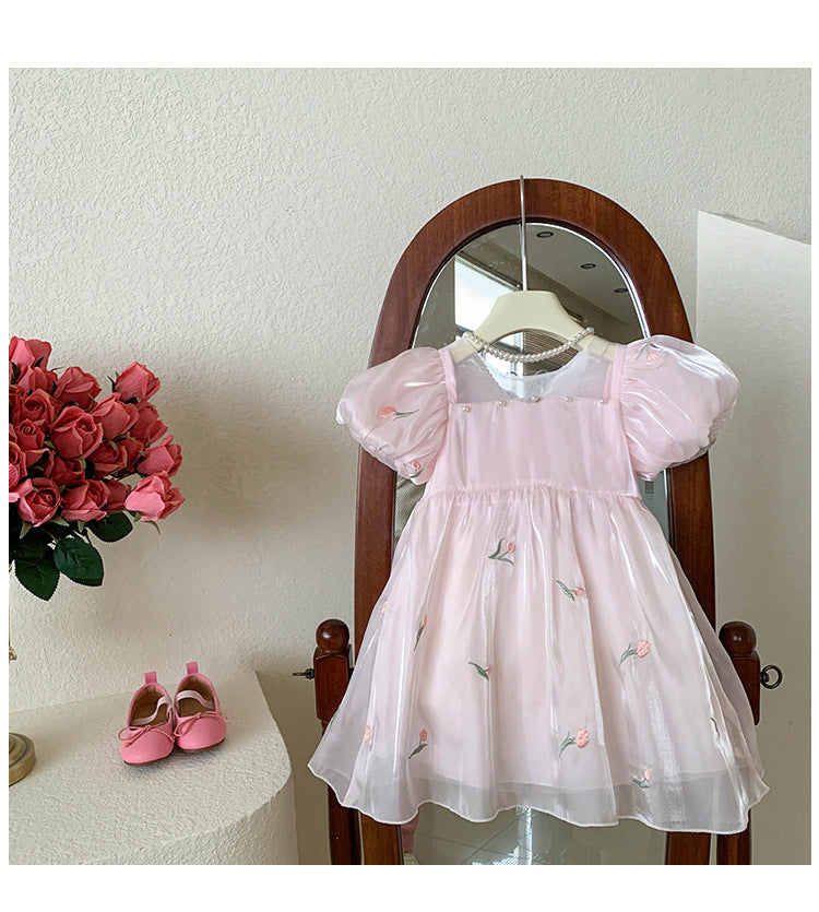 Girls' Sweet Three-dimensional Sequin Wings Embroidered Dress