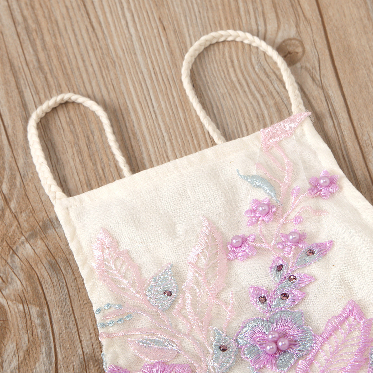 Baby Girl Floral Embroidered Romper with Lace Skirt Overlay