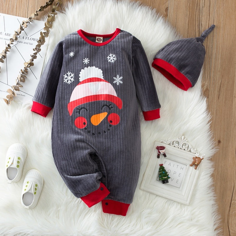 Snowman Flannel Baby Romper – With Hat