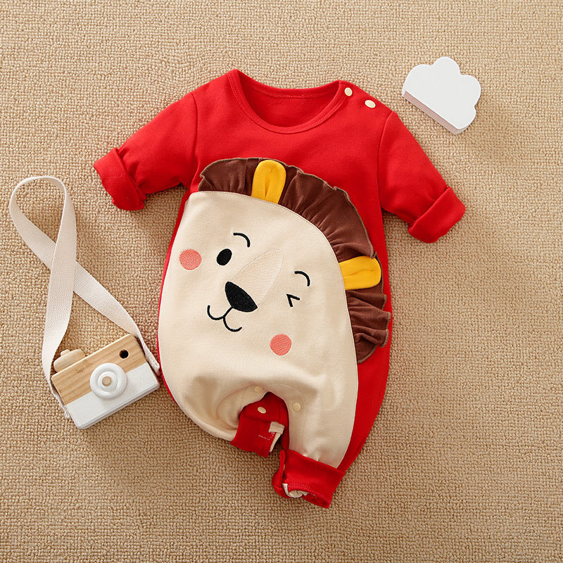 Lion Face Baby Romper – Soft Cotton Long Sleeve Jumpsuit