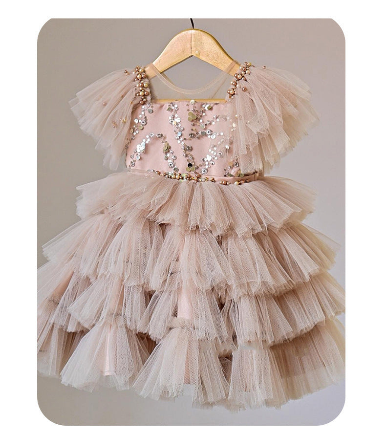 New Girls Sequins Bow Princess Dress