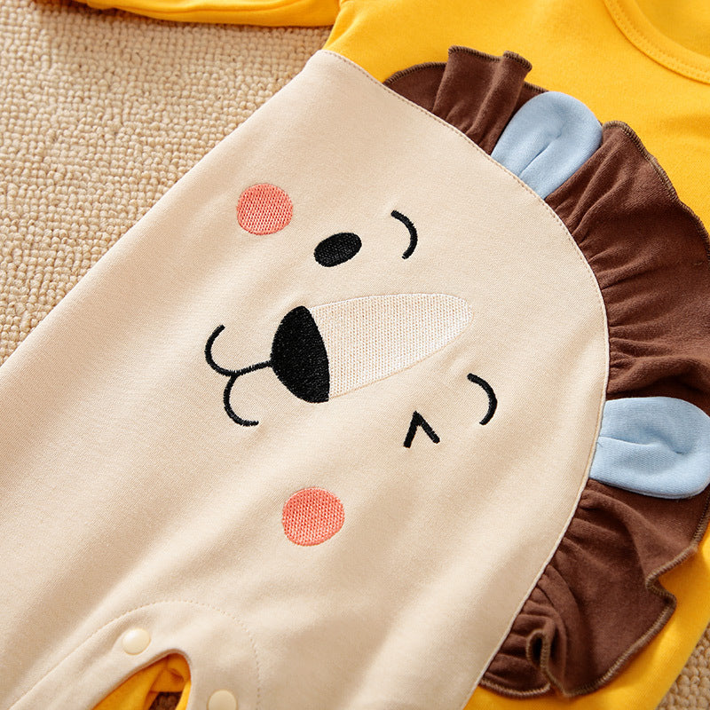 Lion Face Baby Romper – Soft Cotton Long Sleeve Jumpsuit