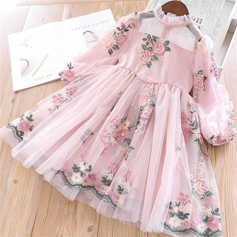 Floral Tulle Princess Dress – Soft Peach Tone