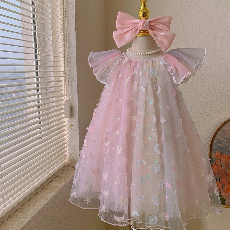 Children's Fashion Sweet Rainbow Mesh Princess Dress