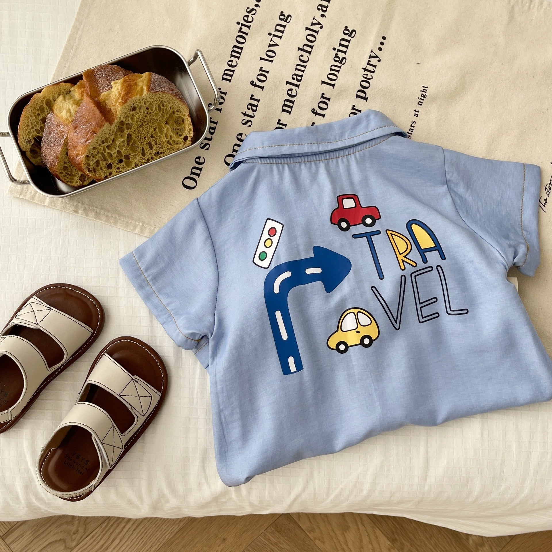 Baby Boy Summer Romper - Short Sleeve with Cartoon Car Design