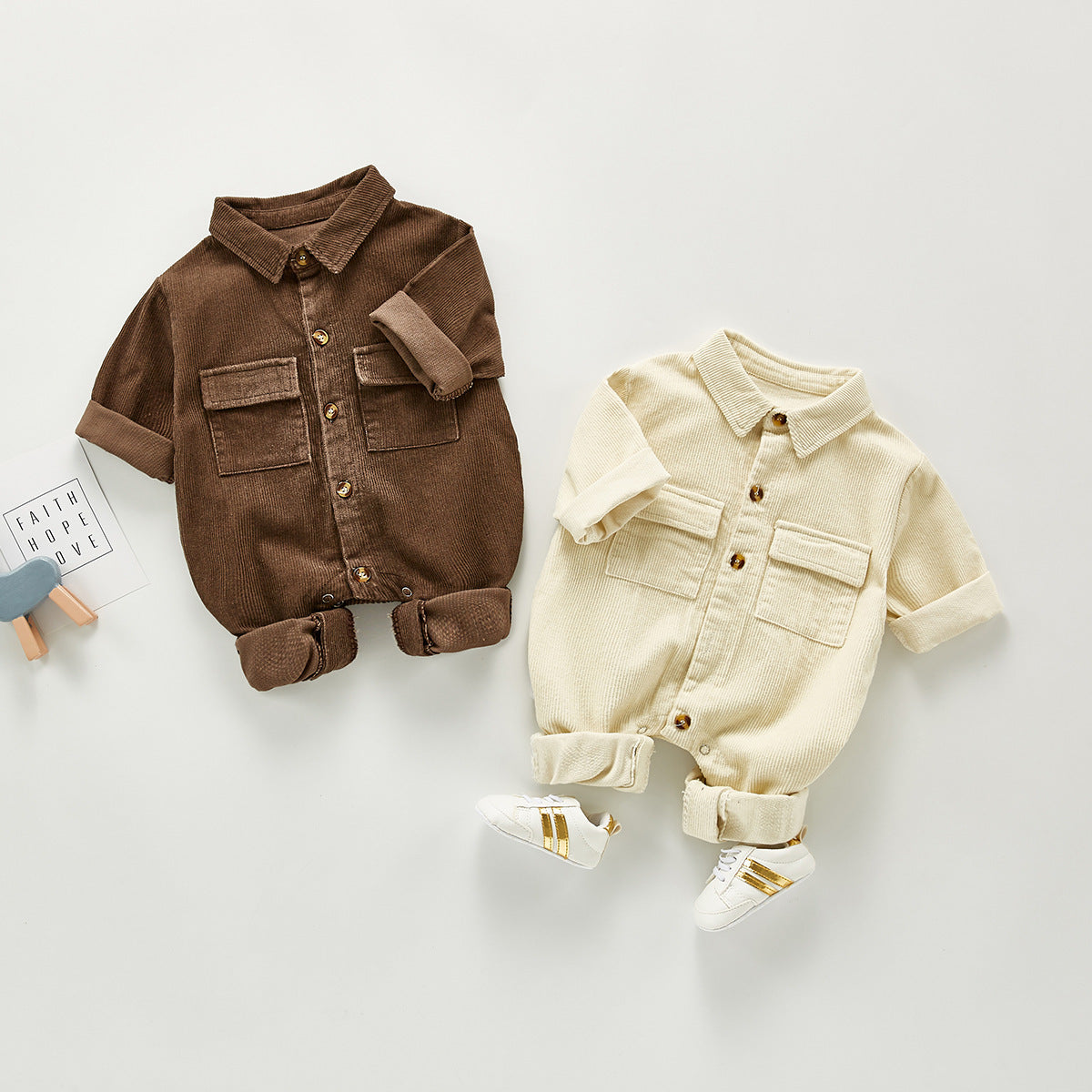 Unisex Baby Romper | Korean Style Corduroy One-piece