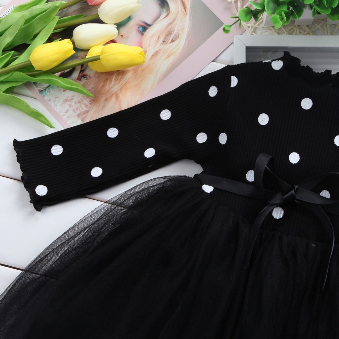 Girls' Spring Winter Long Sleeve Tutu Lace Dress