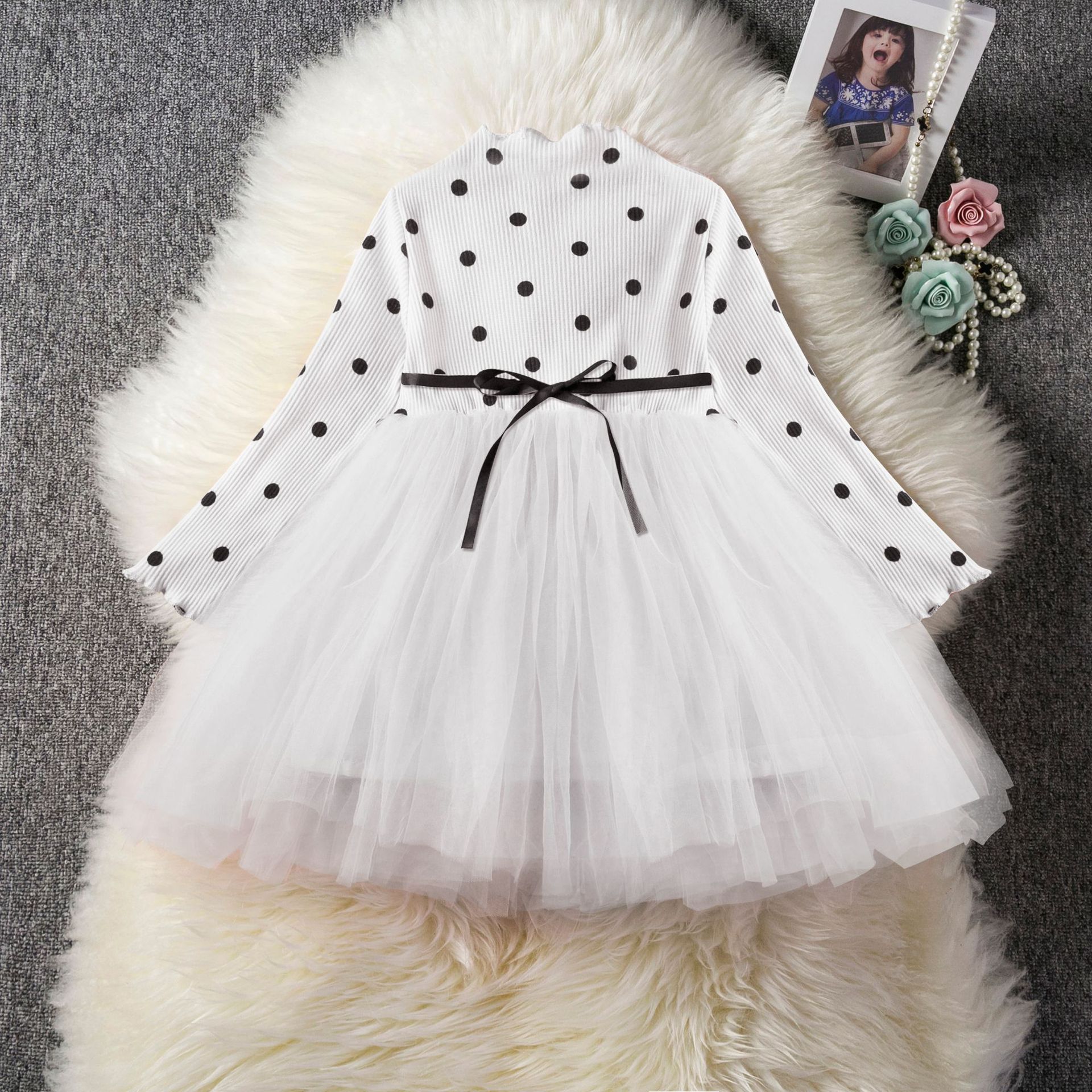 Girls' Spring Winter Long Sleeve Tutu Lace Dress
