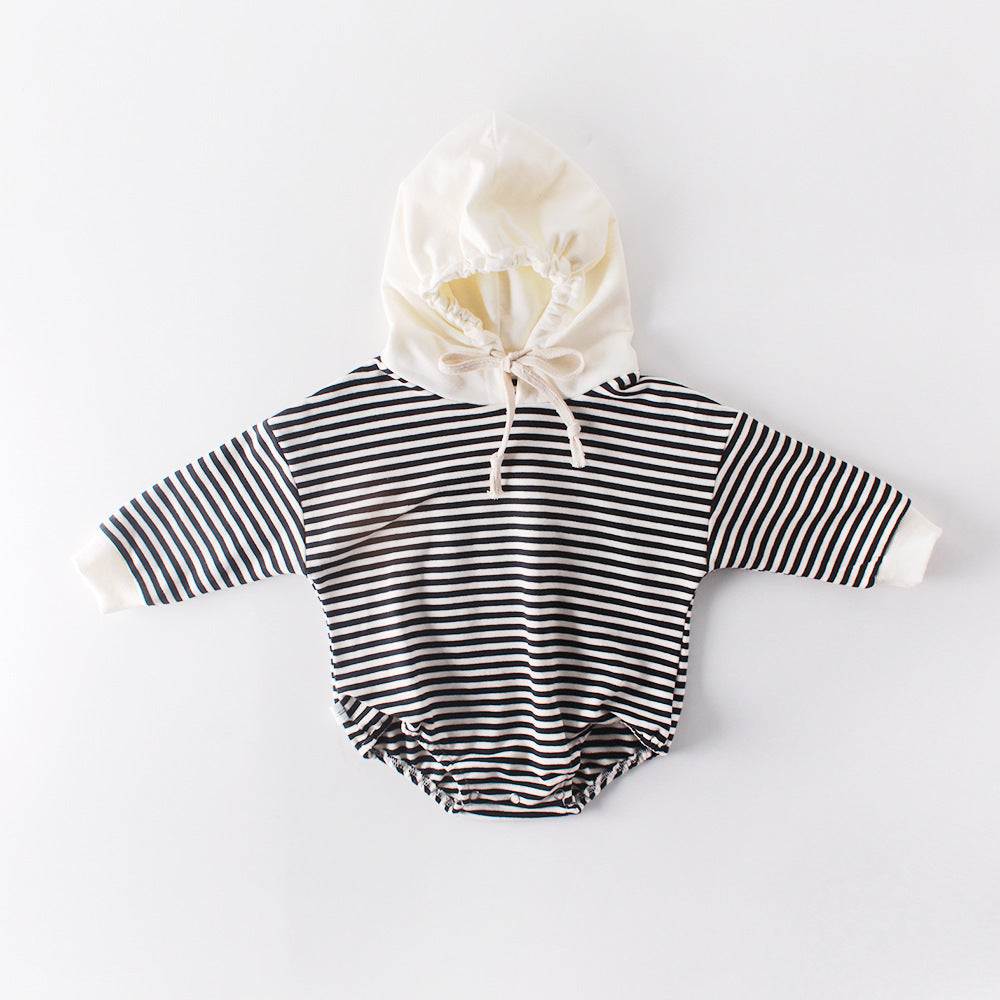 Autumn Baby Striped Hooded One-piece Romper