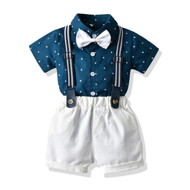 Children's Shirt Suspender Pants Summer Two-piece Set
