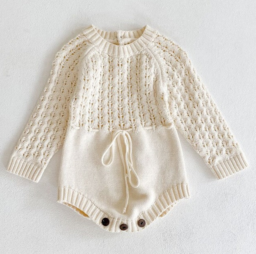 Knitted Baby Girl Romper - Long Sleeve, Soft Cotton