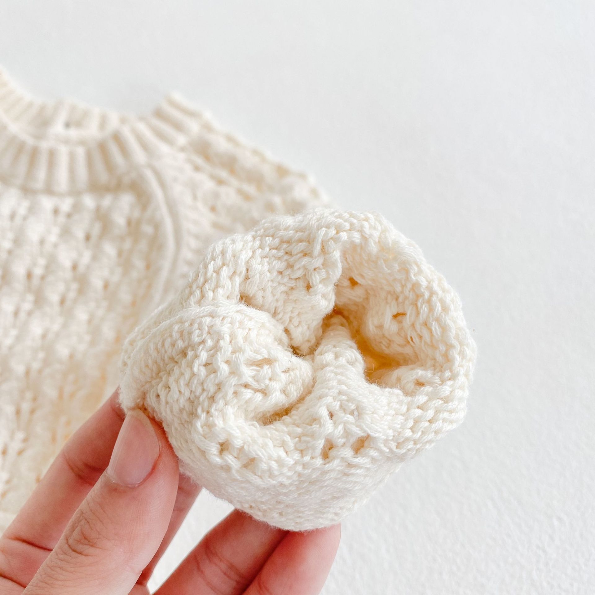 Knitted Baby Girl Romper - Long Sleeve, Soft Cotton