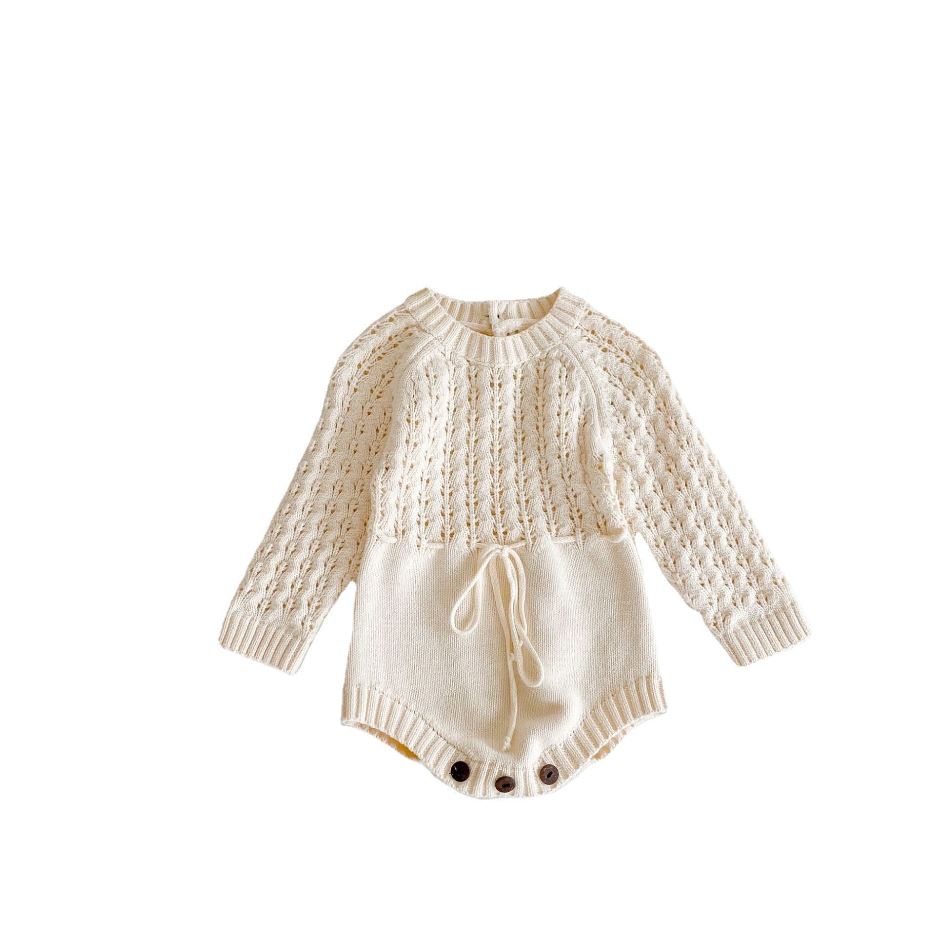 Knitted Baby Girl Romper - Long Sleeve, Soft Cotton
