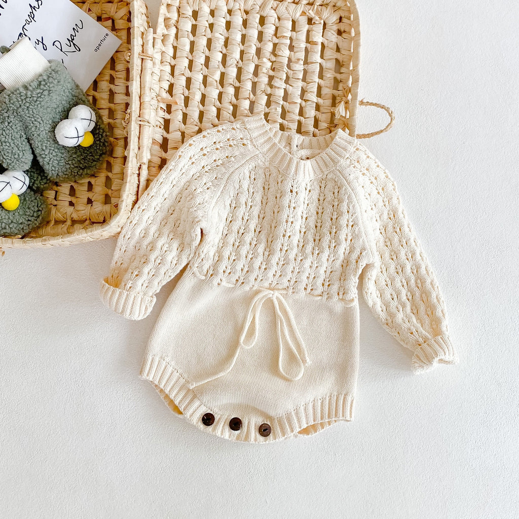 Knitted Baby Girl Romper - Long Sleeve, Soft Cotton