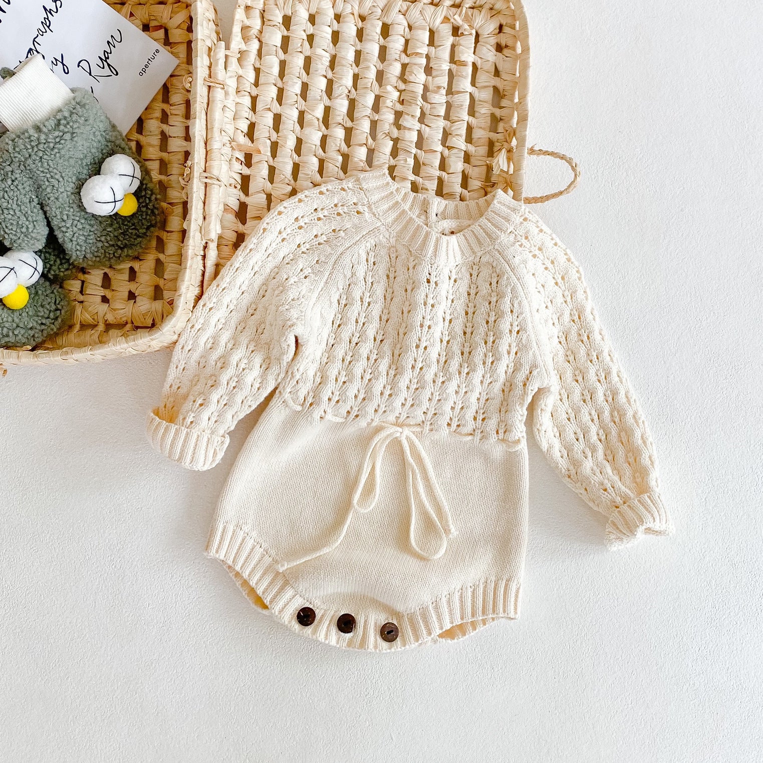 Knitted Baby Girl Romper - Long Sleeve, Soft Cotton