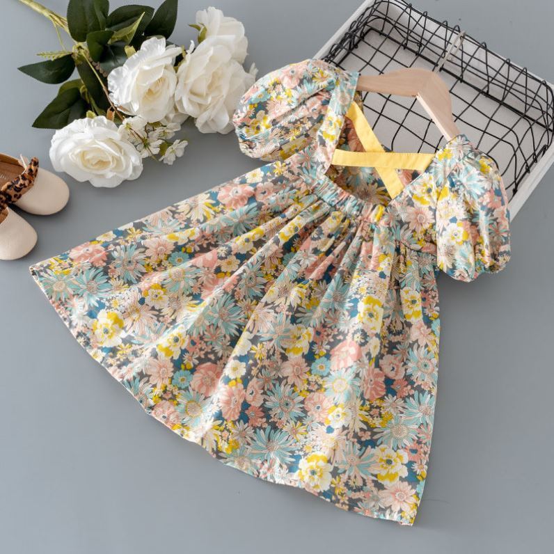 Baby Girl Floral Summer Dress with Puff Sleeves