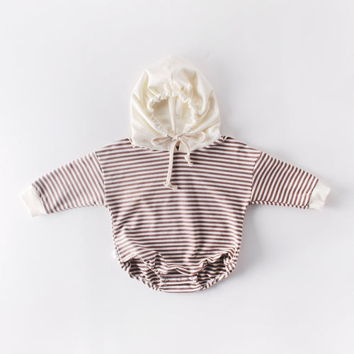Autumn Baby Striped Hooded One-piece Romper