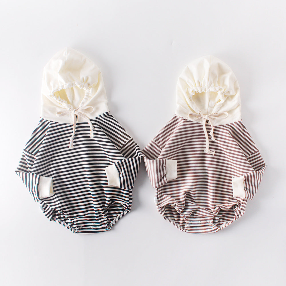 Autumn Baby Striped Hooded One-piece Romper