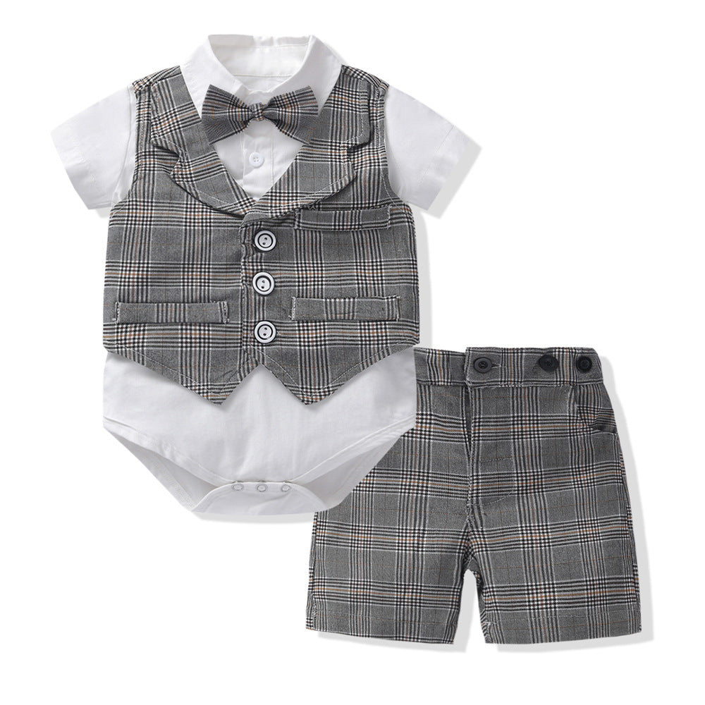 Baby Boy Gentleman Suit Set - Vest, Shorts & Bow Tie