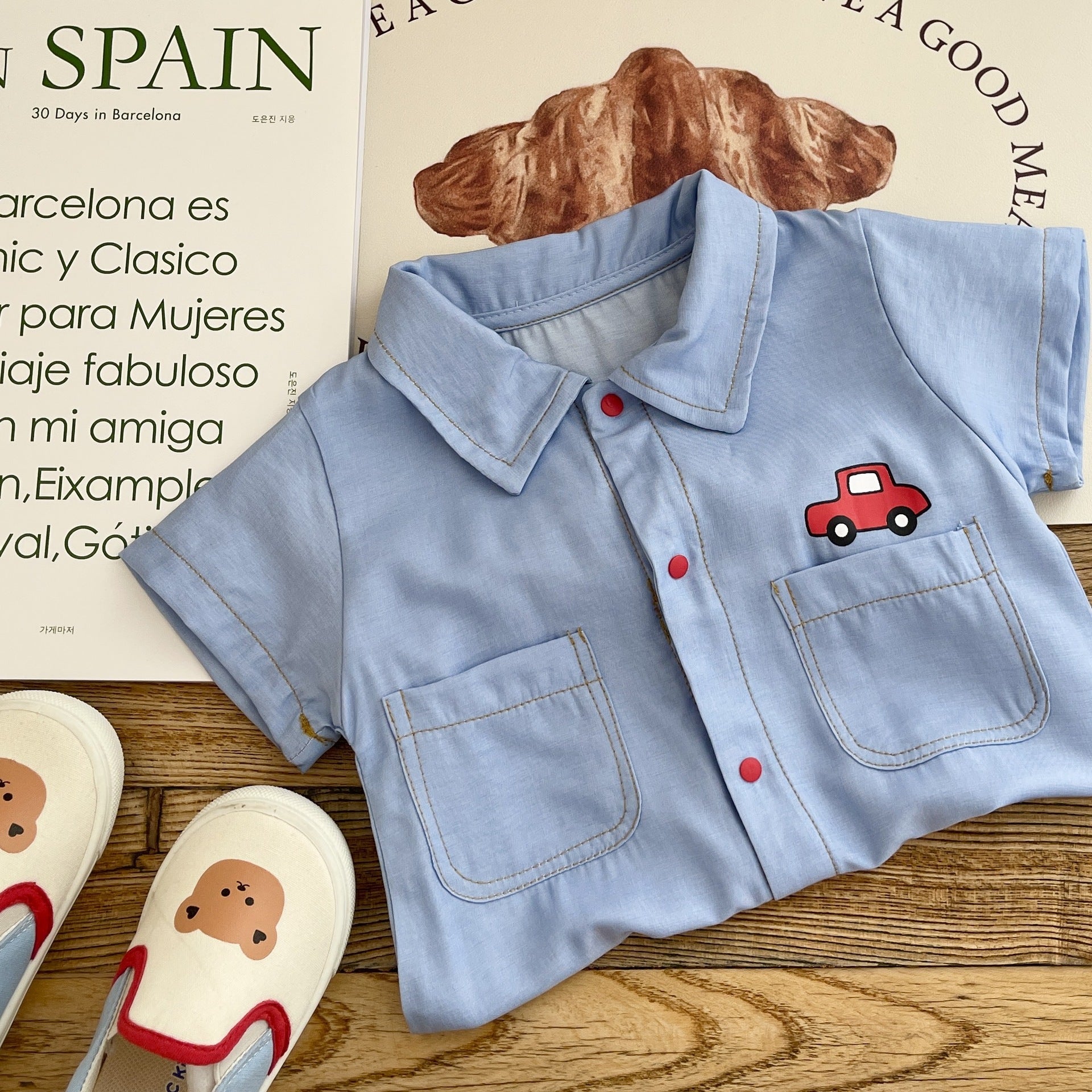 Baby Boy Summer Romper - Short Sleeve with Cartoon Car Design