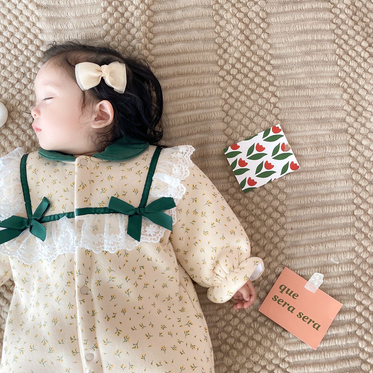 Warm Baby Girl Cotton Romper - Long Sleeve with Elegant Lace