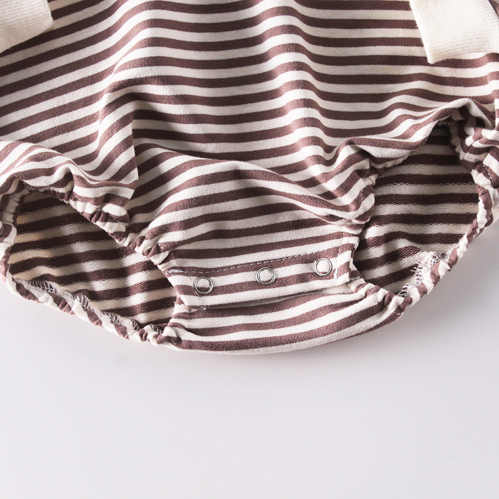 Autumn Baby Striped Hooded One-piece Romper