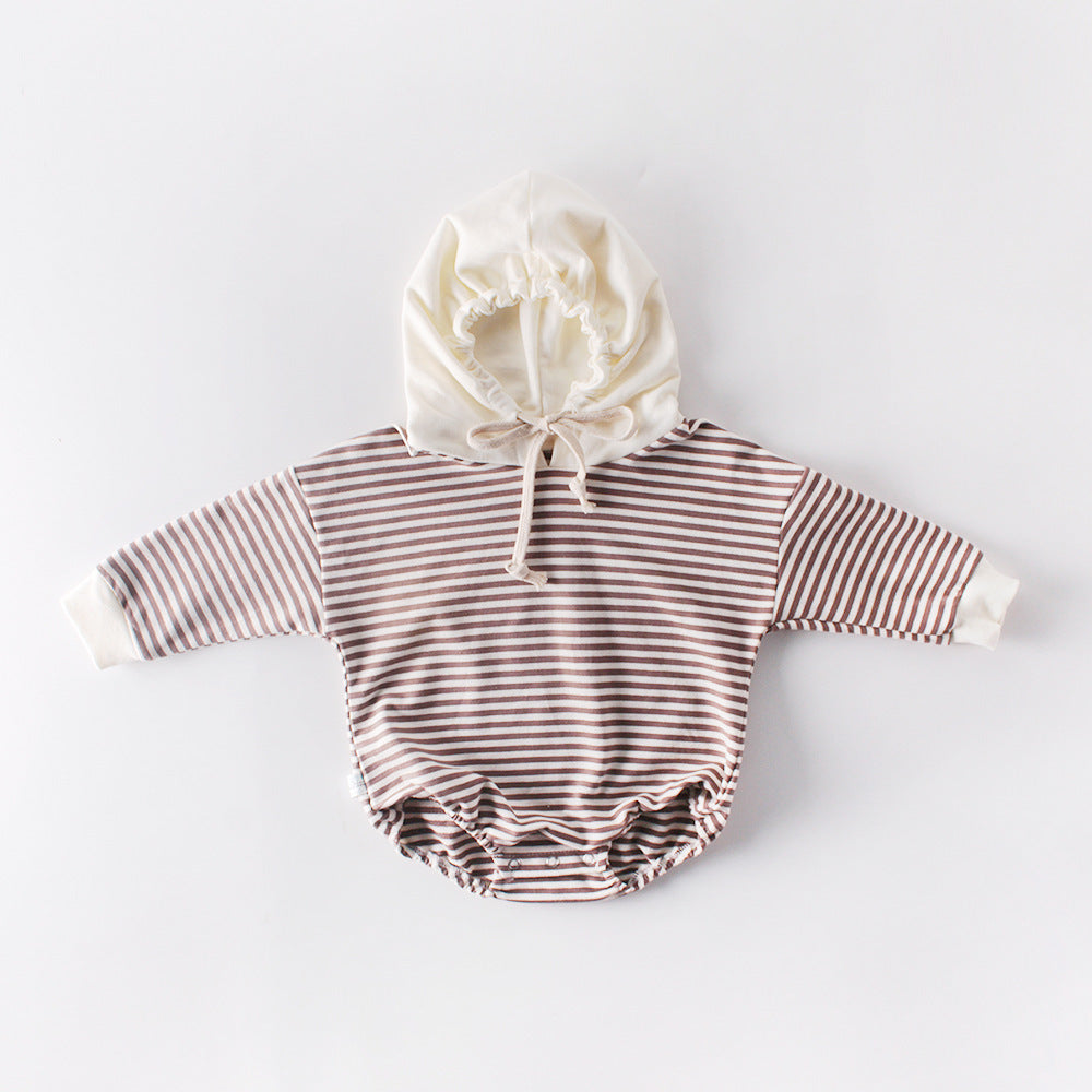 Autumn Baby Striped Hooded One-piece Romper