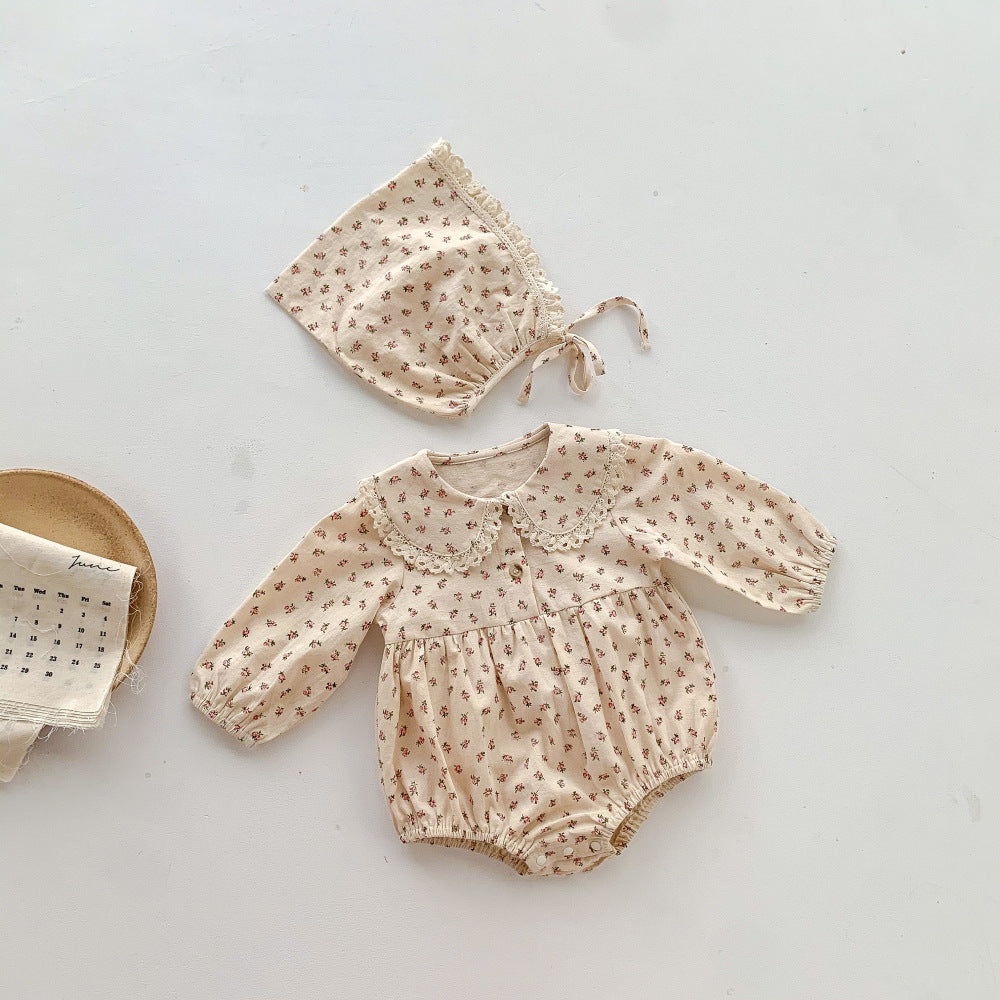 Baby Girl Long Sleeve Floral Romper with Hat