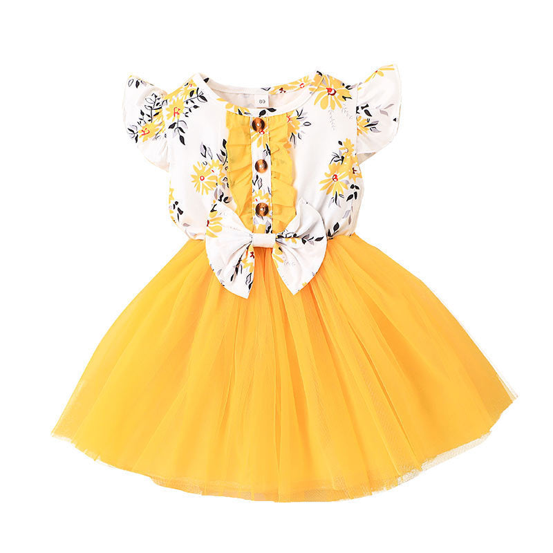 Sunflower Print & Yellow Tulle Dress for Baby Girls