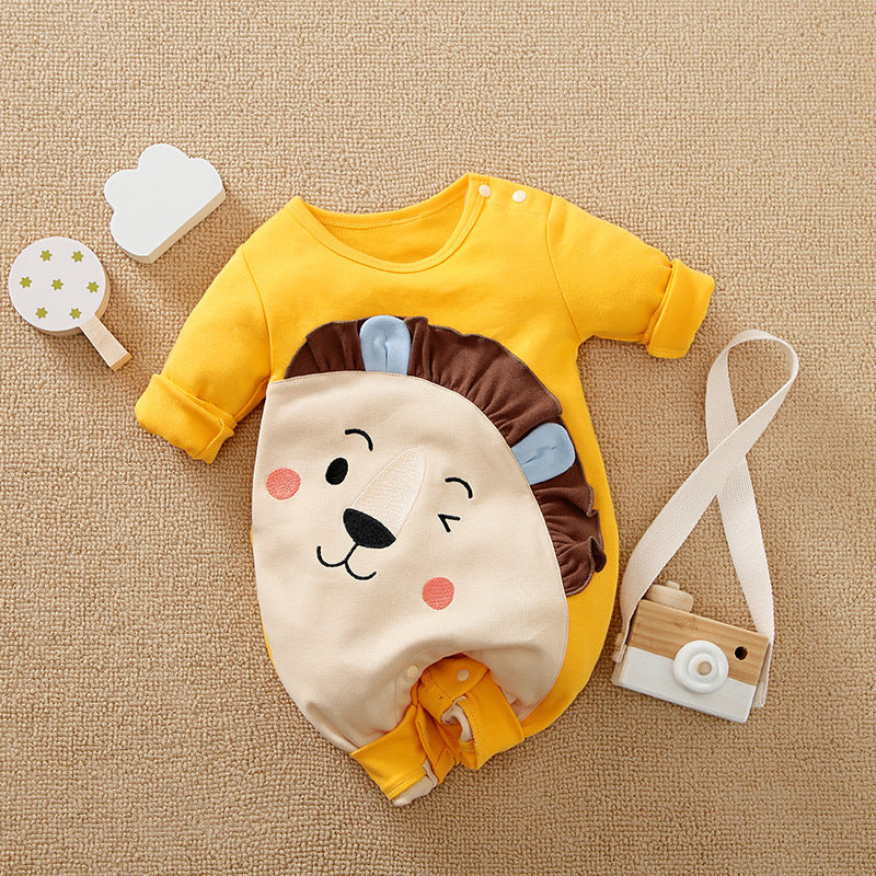 Lion Face Baby Romper – Soft Cotton Long Sleeve Jumpsuit