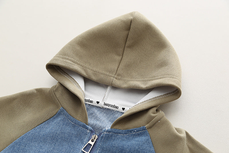 Boys’ Denim & Hoodie Two-Piece Set - Casual Autumn Outfit