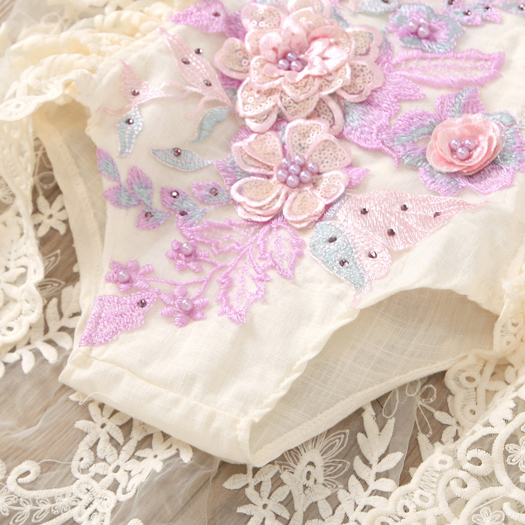 Baby Girl Floral Embroidered Romper with Lace Skirt Overlay