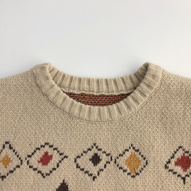 Cozy Retro Knit Sweater – Geometric Design
