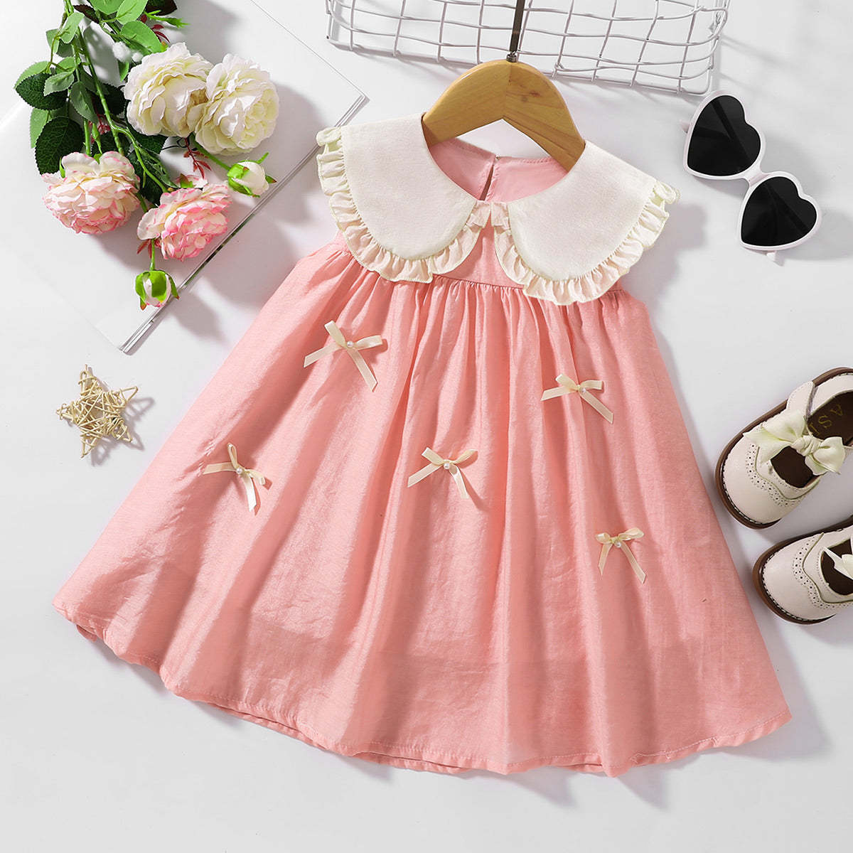 Girls' Fashionable Simple Doll Collar Dress