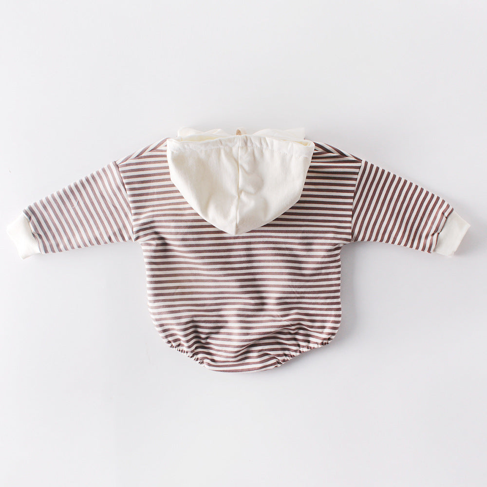 Autumn Baby Striped Hooded One-piece Romper
