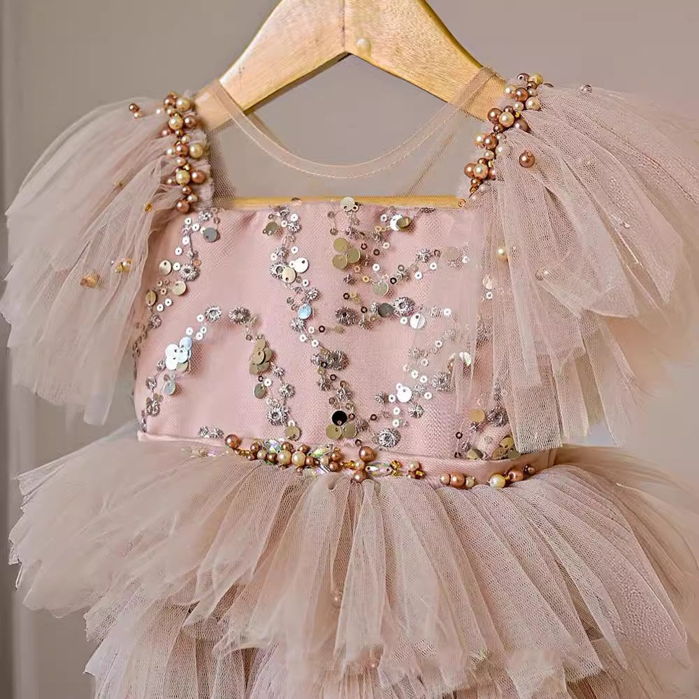 New Girls Sequins Bow Princess Dress