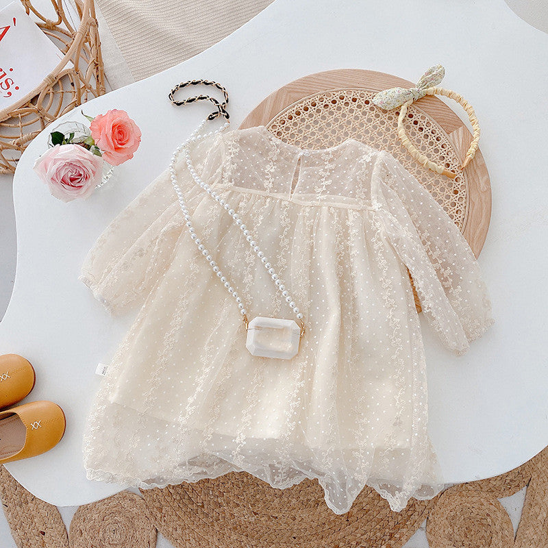 Girls Long Sleeve Lace Tulle Dress - Elegant Party Style